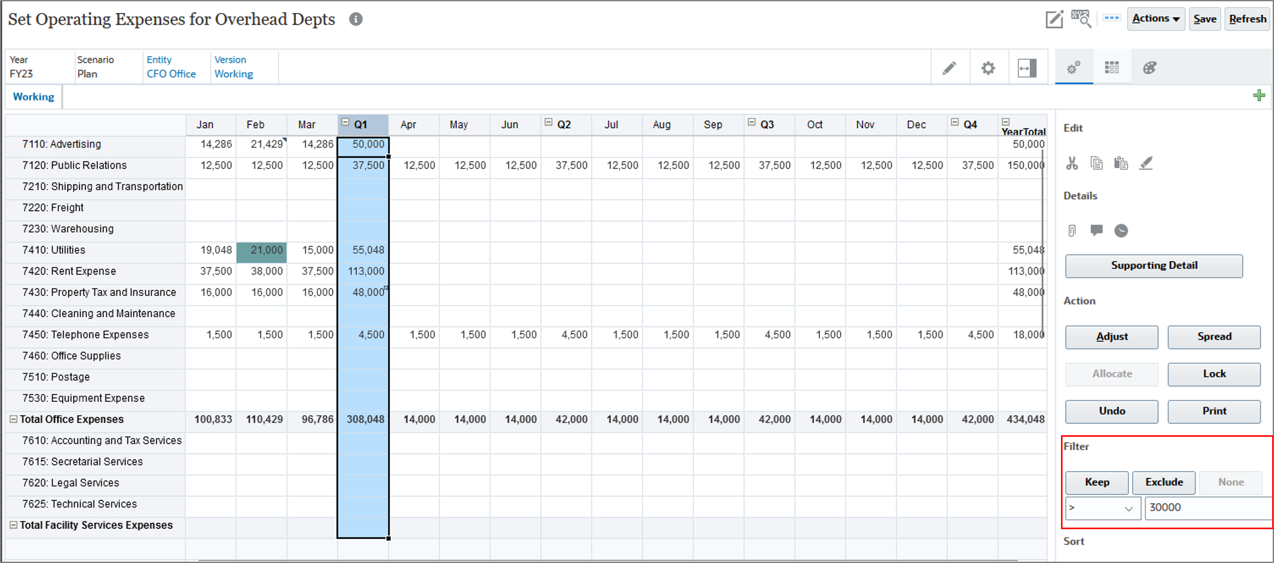Expense form with Data Dialog Open and Filter Highlighted